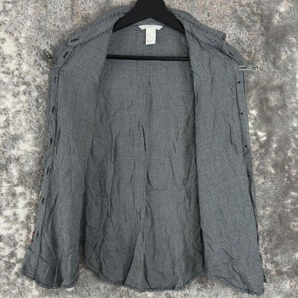H&M Size 6 Floral Embroidered Long Sleeve Button Shirt Black White Houndstooth - Picture 3 of 9